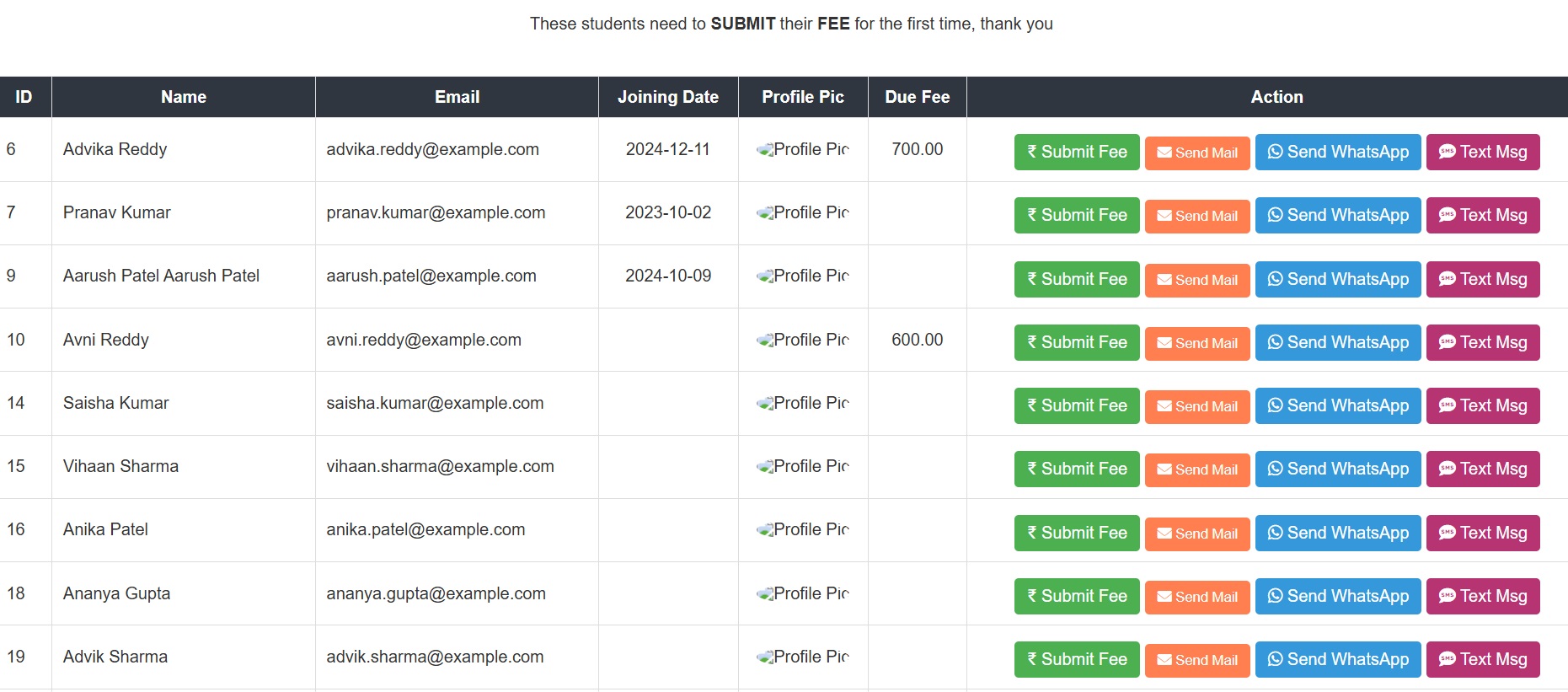 Pending Fee Reminder